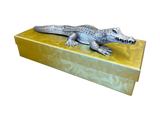 Large 9" Gilded Crocodile Jewelry Box - Bronze & Silver