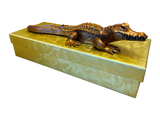 Large 9" Gilded Crocodile Jewelry Box - Bronze & Silver