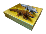 Large 9" Gilded Crocodile Jewelry Box - Bronze & Silver