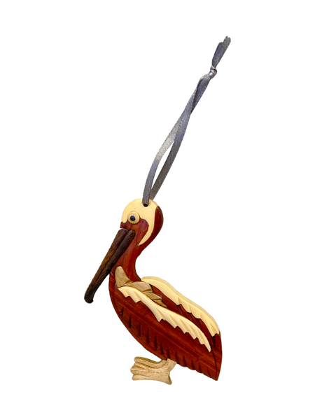 Pelican Ornament of Exotic Woods