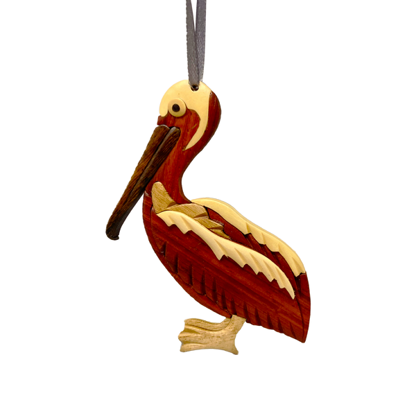 Pelican Ornament of Exotic Woods